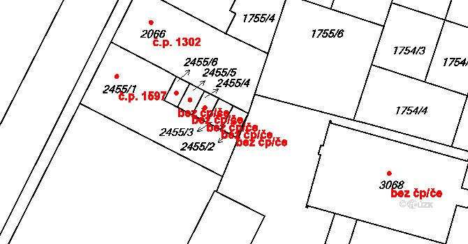 Písek 39943747 na parcele st. 2455/2 v KÚ Písek, Katastrální mapa