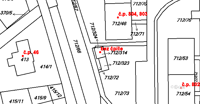 Liberec 40833747 na parcele st. 712/314 v KÚ Rochlice u Liberce, Katastrální mapa