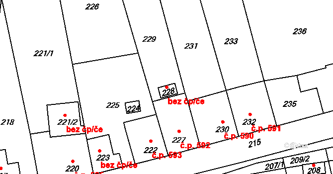 Libčice nad Vltavou 41782747 na parcele st. 228 v KÚ Chýnov, Katastrální mapa