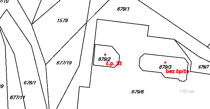 Zadky 23, Neplachovice na parcele st. 679/2 v KÚ Neplachovice, Katastrální mapa