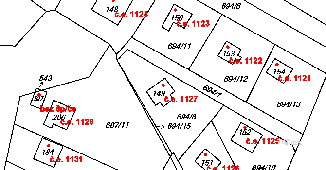 Horní Lhota 1127 na parcele st. 149 v KÚ Horní Lhota u Ostravy, Katastrální mapa
