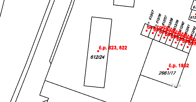 Předměstí 622,823, Opava na parcele st. 612/24 v KÚ Opava-Předměstí, Katastrální mapa