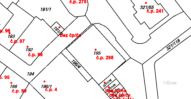 Prosetice 298, Teplice na parcele st. 195 v KÚ Prosetice, Katastrální mapa