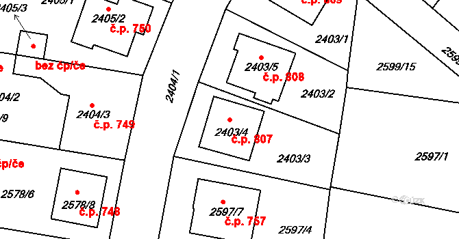 Protivín 807 na parcele st. 2403/4 v KÚ Protivín, Katastrální mapa