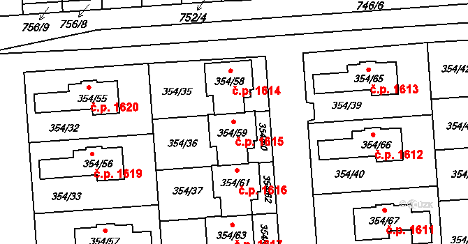 Slavkov u Brna 1615 na parcele st. 354/59 v KÚ Slavkov u Brna, Katastrální mapa