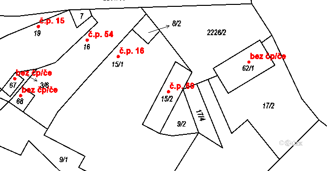 Velká 69, Milevsko na parcele st. 15/2 v KÚ Velká u Milevska, Katastrální mapa