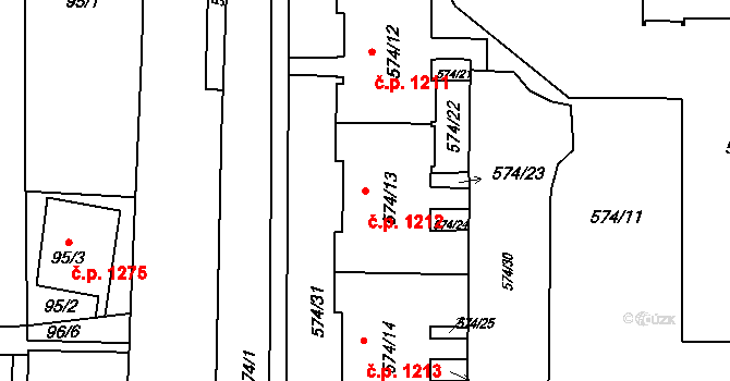 Horní Suchá 1212 na parcele st. 574/13 v KÚ Horní Suchá, Katastrální mapa