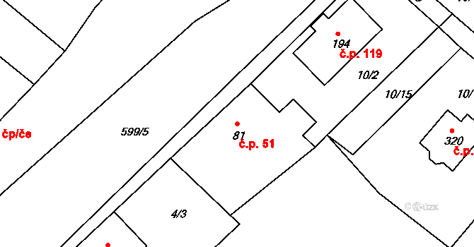 Jiřice 51, Kostelec nad Labem na parcele st. 81 v KÚ Jiřice u Kostelce nad Labem, Katastrální mapa