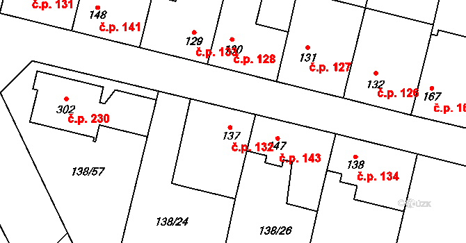 Úžice 132 na parcele st. 137 v KÚ Úžice u Kralup nad Vltavou, Katastrální mapa