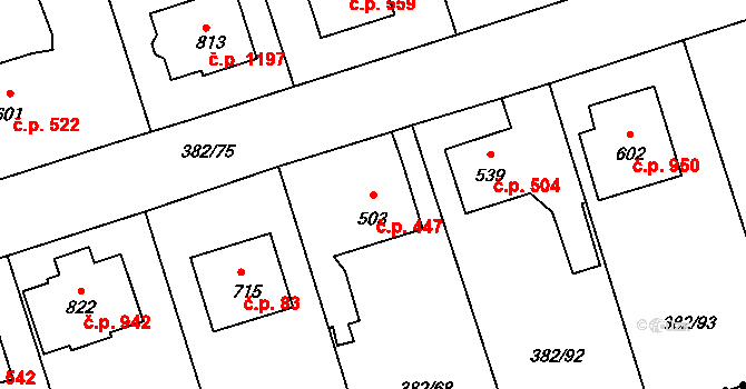 Rudná 447 na parcele st. 503 v KÚ Dušníky u Rudné, Katastrální mapa