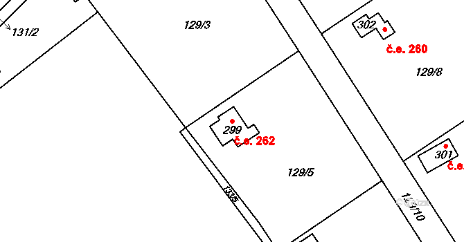 Černolice 262 na parcele st. 299 v KÚ Černolice, Katastrální mapa