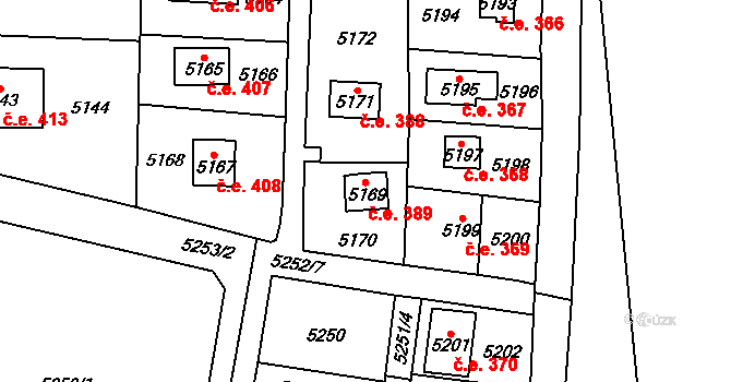 Černošice 389 na parcele st. 5169 v KÚ Černošice, Katastrální mapa