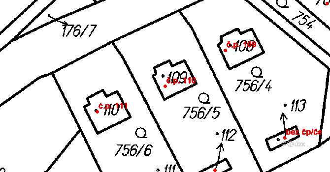 Pernarec 110 na parcele st. 109 v KÚ Pernarec, Katastrální mapa