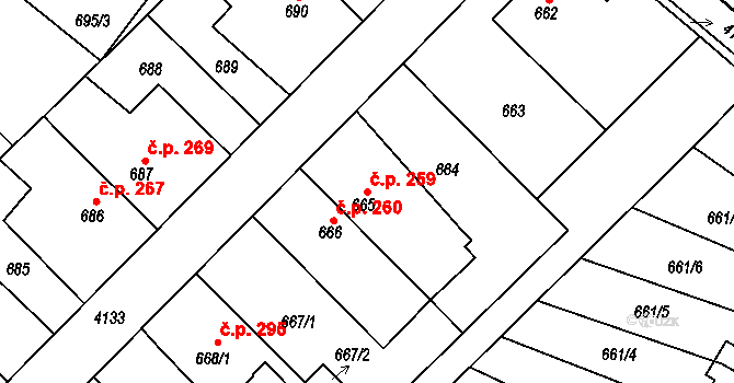 Jakubské Předměstí 259, Jaroměř na parcele st. 665 v KÚ Jaroměř, Katastrální mapa