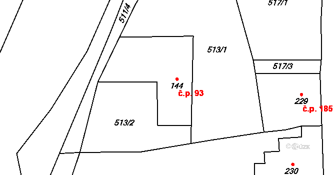 Zdoňov 93, Teplice nad Metují na parcele st. 144 v KÚ Zdoňov, Katastrální mapa