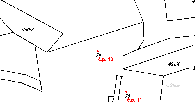 Žíka 10, Trusnov na parcele st. 74 v KÚ Trusnov, Katastrální mapa
