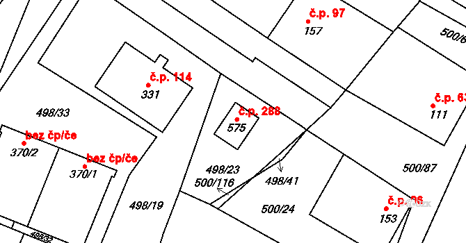 Sedlčánky 288, Čelákovice na parcele st. 575 v KÚ Sedlčánky, Katastrální mapa