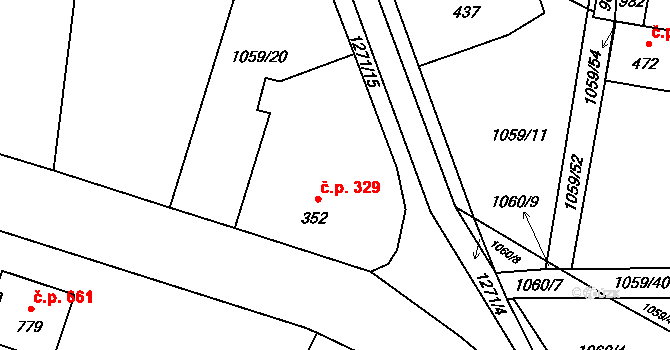 Mořkov 329 na parcele st. 352 v KÚ Mořkov, Katastrální mapa