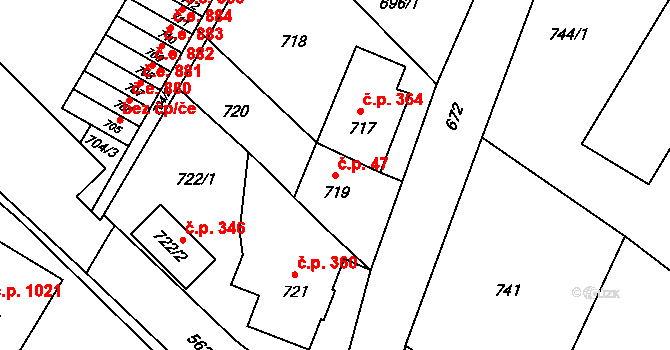 Kopřivnice 47 na parcele st. 719 v KÚ Kopřivnice, Katastrální mapa