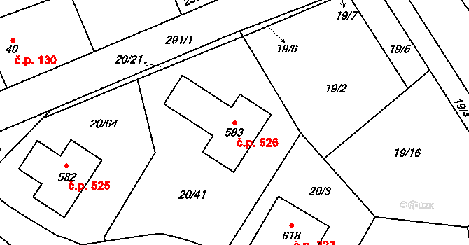 Nupaky 526 na parcele st. 583 v KÚ Nupaky, Katastrální mapa