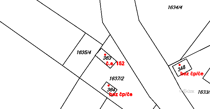 Nesměřice 152, Zruč nad Sázavou na parcele st. 363 v KÚ Nesměřice, Katastrální mapa