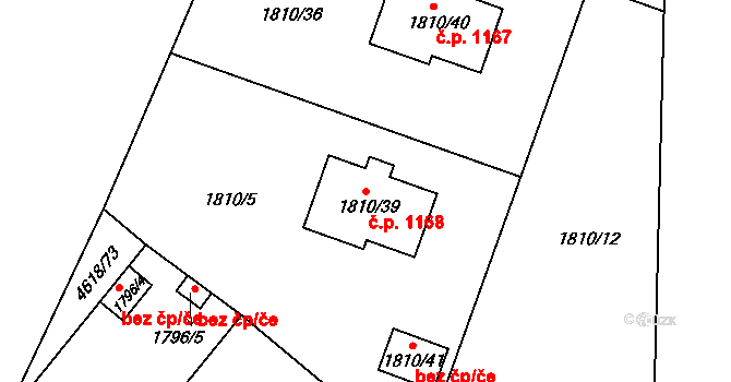 Jemnice 1168 na parcele st. 1810/39 v KÚ Jemnice, Katastrální mapa