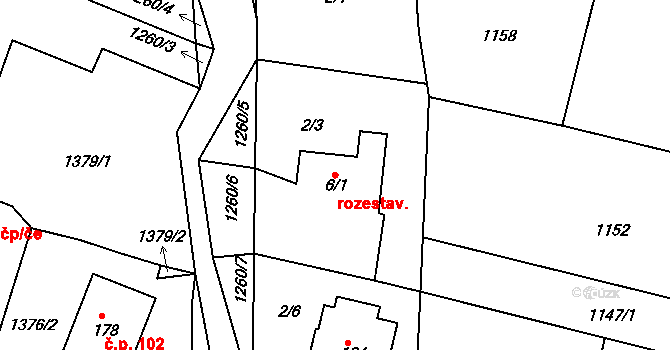 Vážany 105 na parcele st. 6/1 v KÚ Vážany u Boskovic, Katastrální mapa