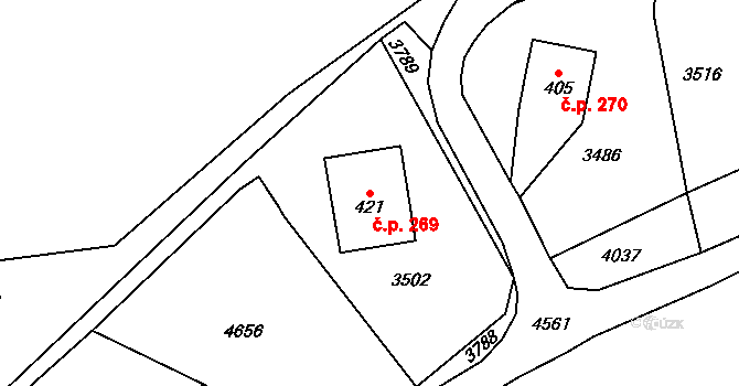 Pěčín 269 na parcele st. 421 v KÚ Pěčín u Rychnova nad Kněžnou, Katastrální mapa