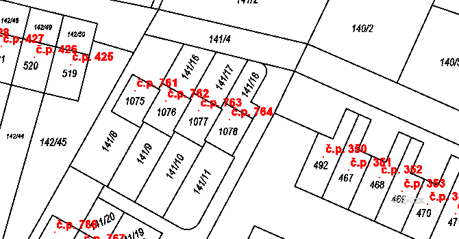 Hýskov 764 na parcele st. 1078 v KÚ Hýskov, Katastrální mapa
