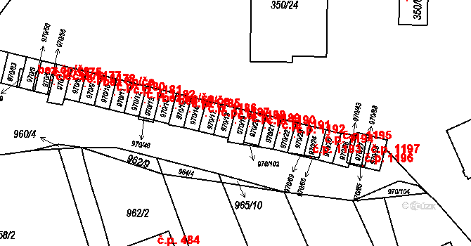Dobšice 1188 na parcele st. 970/19 v KÚ Dobšice u Znojma, Katastrální mapa