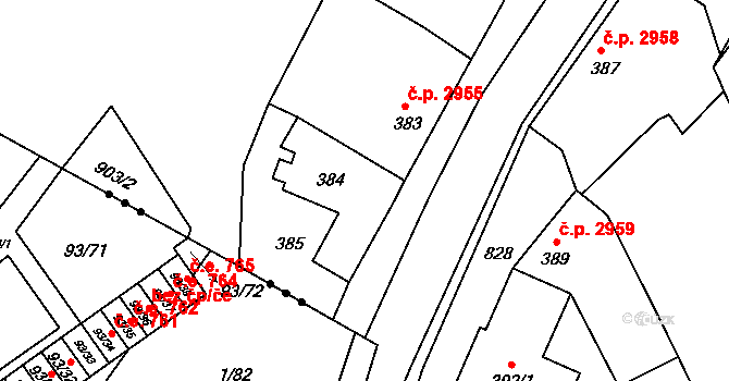 Znojmo 2956 na parcele st. 384 v KÚ Znojmo-Louka, Katastrální mapa