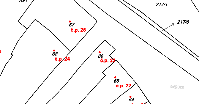 Konice 23, Znojmo na parcele st. 66 v KÚ Konice u Znojma, Katastrální mapa