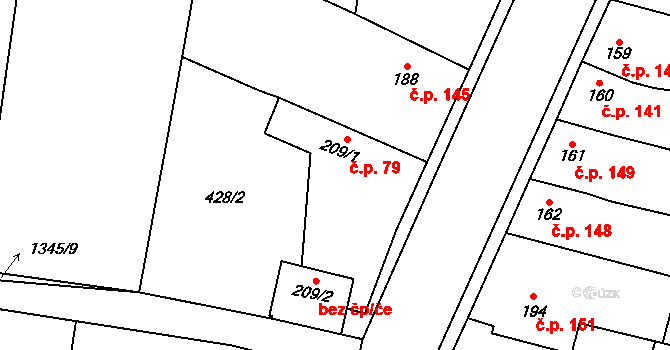 Opočnice 79 na parcele st. 209/1 v KÚ Opočnice, Katastrální mapa