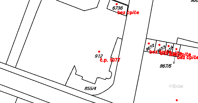 Jablonec nad Nisou 1077 na parcele st. 912 v KÚ Jablonec nad Nisou, Katastrální mapa
