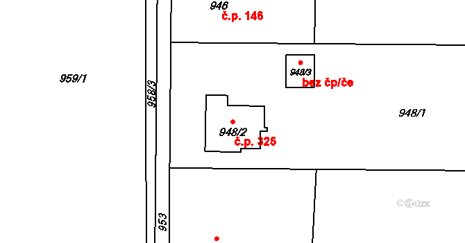 Dolní Líštná 325, Třinec na parcele st. 948/2 v KÚ Dolní Líštná, Katastrální mapa