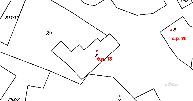 Jiřín 13, Vyskytná nad Jihlavou na parcele st. 3 v KÚ Jiřín, Katastrální mapa