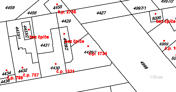 Kročehlavy 1734, Kladno na parcele st. 4428/1 v KÚ Kročehlavy, Katastrální mapa
