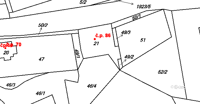 Andělka 86, Višňová na parcele st. 21 v KÚ Andělka, Katastrální mapa