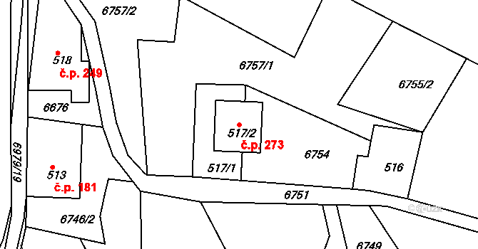 Domašov 273, Bělá pod Pradědem na parcele st. 517/2 v KÚ Domašov u Jeseníka, Katastrální mapa