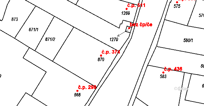 Kosmonosy 374 na parcele st. 870 v KÚ Kosmonosy, Katastrální mapa
