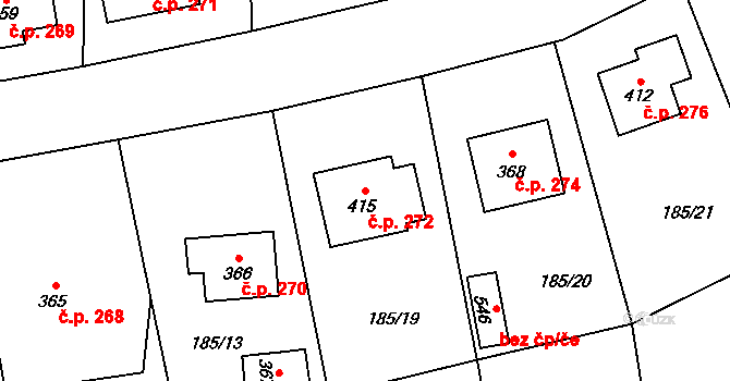 Kladruby 272 na parcele st. 415 v KÚ Kladruby u Stříbra, Katastrální mapa