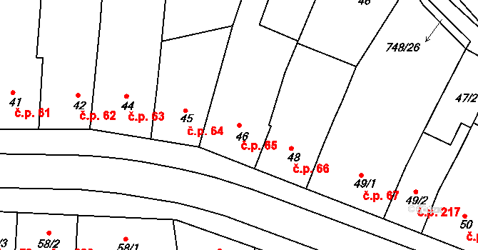 Nechanice 65 na parcele st. 46 v KÚ Nechanice, Katastrální mapa