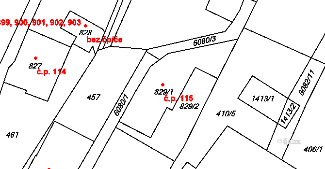 Horní Předměstí 115, Polička na parcele st. 829/1 v KÚ Polička, Katastrální mapa