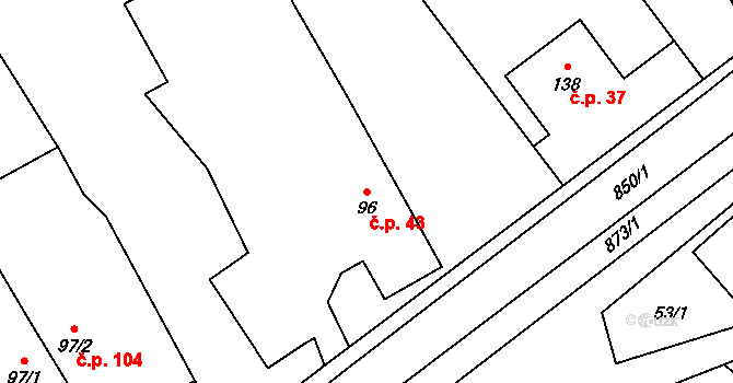 Břevenec 43, Šumvald na parcele st. 96 v KÚ Břevenec, Katastrální mapa
