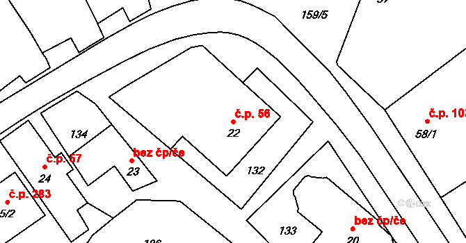 Pňovice 56 na parcele st. 22 v KÚ Pňovice, Katastrální mapa