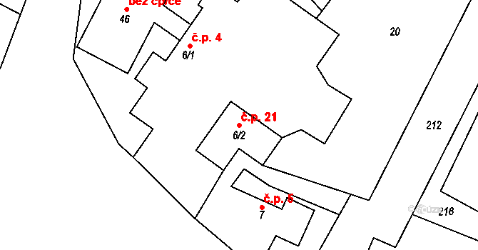 Chomutičky 21, Chomutice na parcele st. 6/2 v KÚ Chomutičky, Katastrální mapa