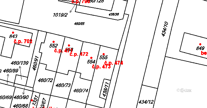 Libochovice 474 na parcele st. 555 v KÚ Libochovice, Katastrální mapa