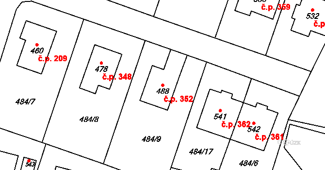 Miletín 352 na parcele st. 488 v KÚ Miletín, Katastrální mapa