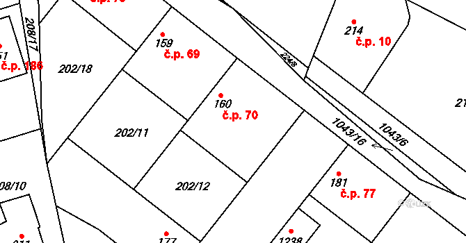 Svojetice 70 na parcele st. 160/1 v KÚ Svojetice, Katastrální mapa