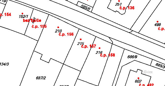 Hrotovice 157 na parcele st. 215 v KÚ Hrotovice, Katastrální mapa